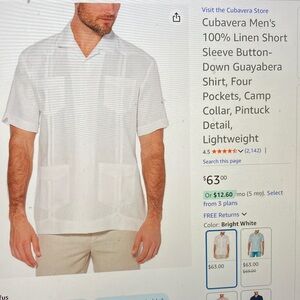 Guayaberas Linen  White and Tan Embroidered Men's Shirt 38